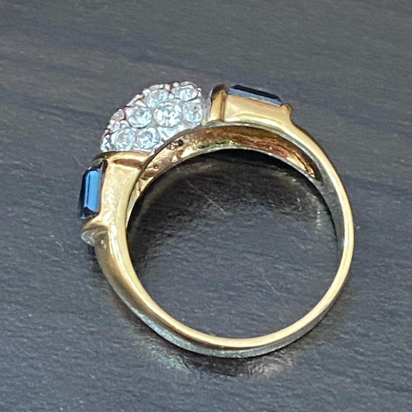 Vintage CZ Stone with Blue Baguette Gold-plated Ring Size 9 - Picture 4 of 14